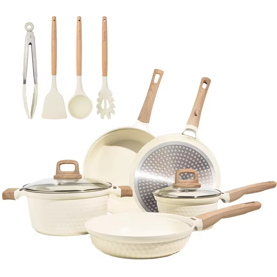 Modern And Classic Cast Aluminum Cookware Set With Heat Resistant Fry Pans And Soup Pots Glass Utensils Gas Stove Compatible