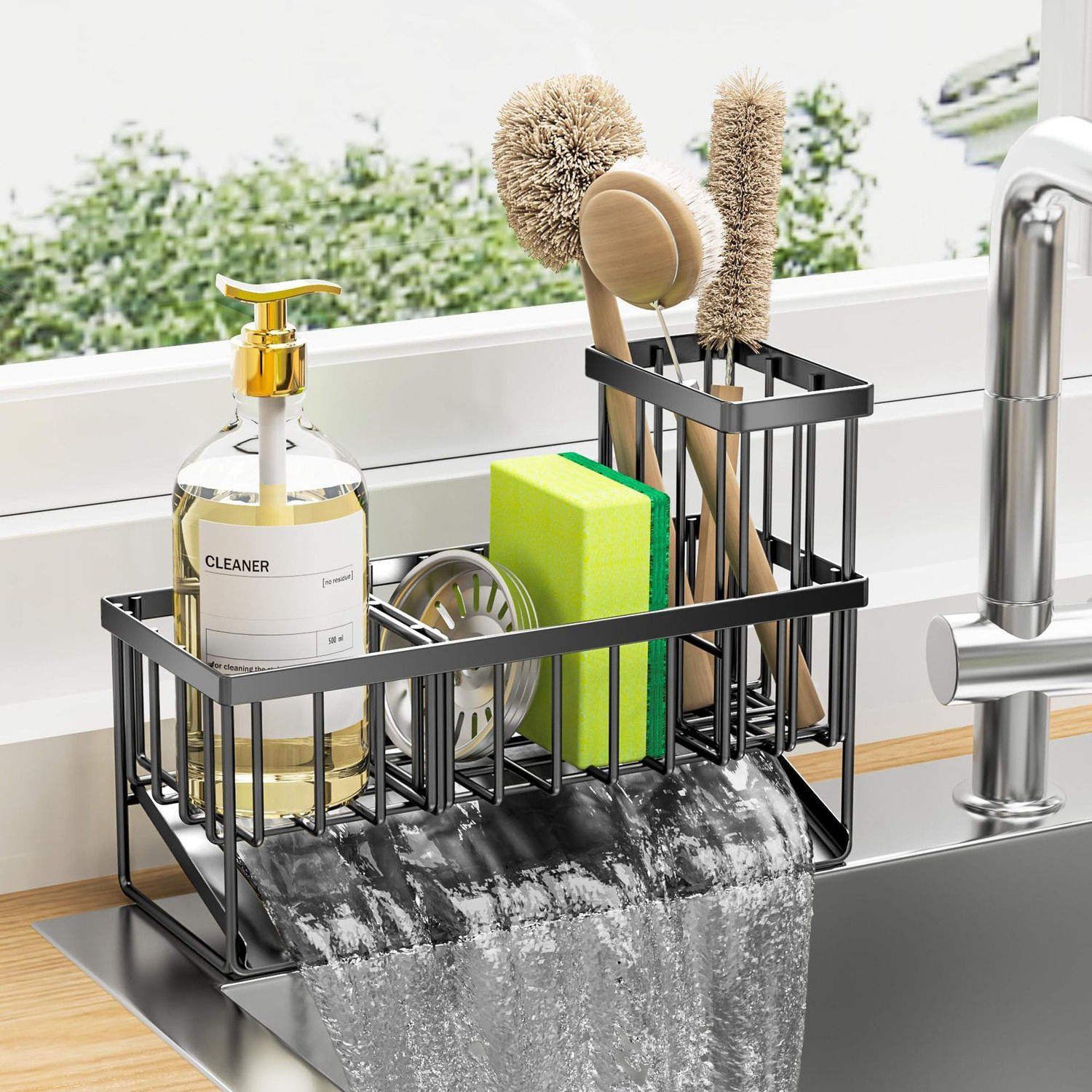 New Single-Tier Steel Kitchen Sink Side Countertop Organizer for Household Storage