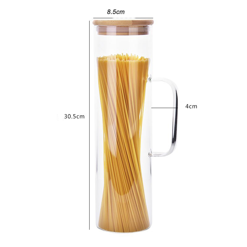 BPA Free Glass Handle Nature Bamboo Lid Glass Food Storage Jar Airtight Contatiner
