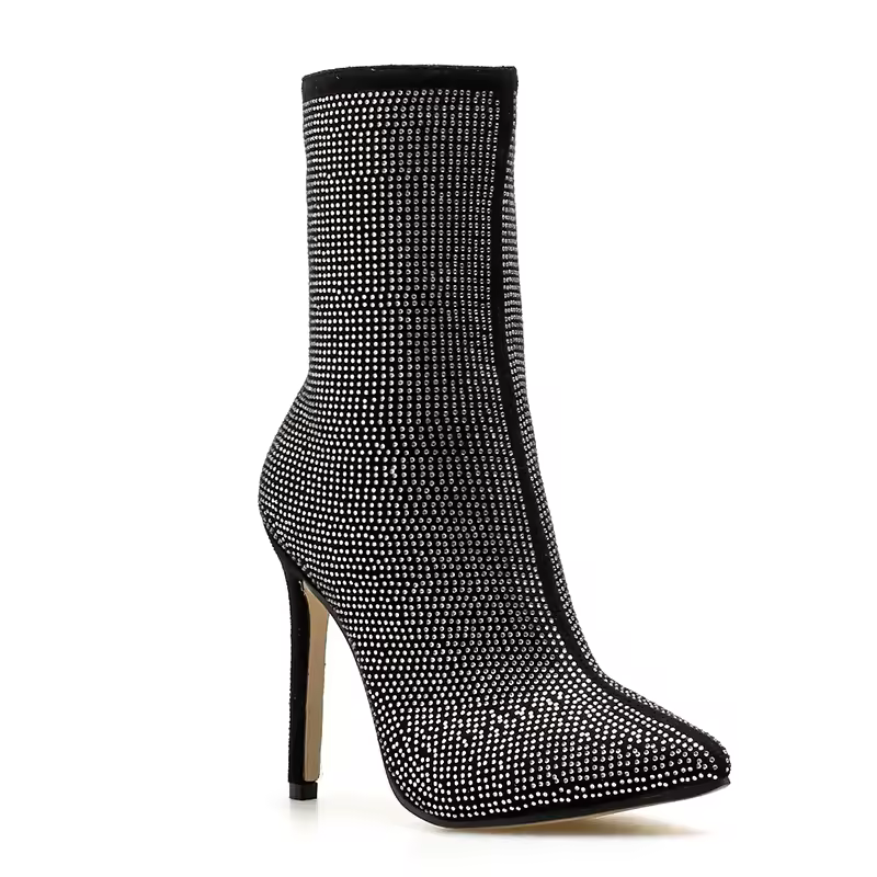 Wetkiss Hot Selling Crystal Pointed Toe Booties Nonskid Rubber High Stiletto Heel Boots Women Shoes Shiny Rhinestone Ankle Boots