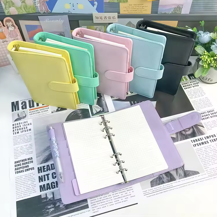 High Quality A5 A6 Pu Leather Binder Money Organizer Binder 6 Ring Binder Refillable Notebook With Magnetic Buckle Closure