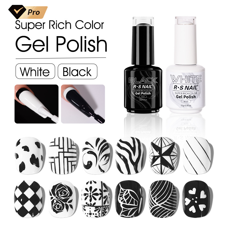 R S Nail Hot Sales 15g Super Rich Color Gel Polish Black White Color Adhesive Nail Glue UV LED Gel Varnish Semi Permanent Glue