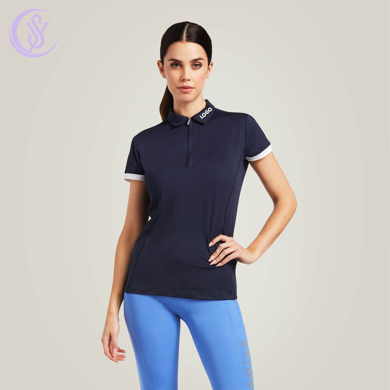 Latest Fashion Breathable Summer Sun Protection Tops Short Sleeve Equestrian Clothing Women's Riding Zip Polo Shirt