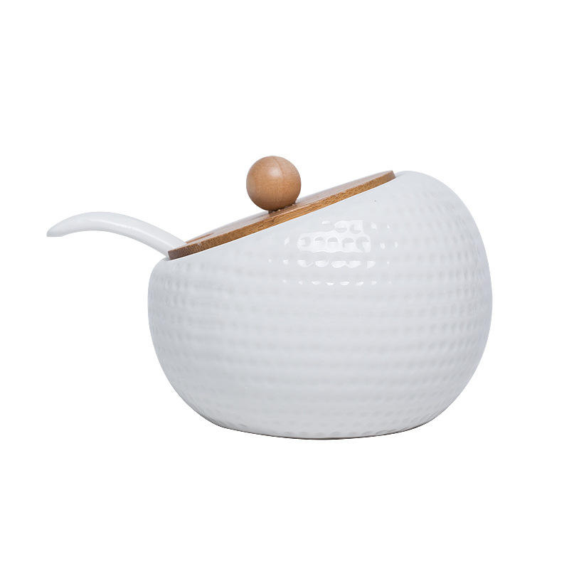 Wholesale Bulk 8PCS White Ceramic Spice Jar Set with Bamboo Rack