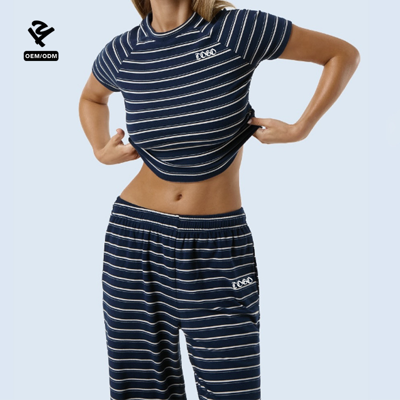 Women's Striped Short Pajama Navy White Soft Sustainable Lounge Set