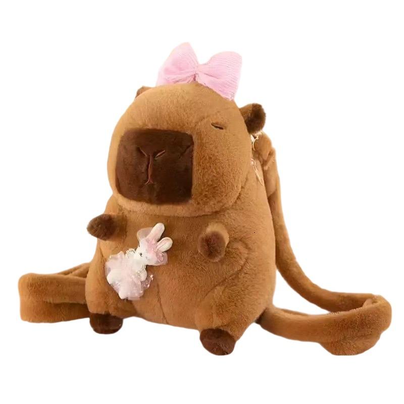 Manufacturer Capybara Backpacks Plush Toy Bow Cute Capybaras Stuffed Toys Personalized Holiday Gifts