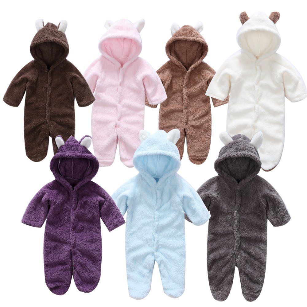 Newborn Baby Boys & Girls Unisex Dressing Gown Soft Plush Flannel Fleece Hooded Baby Gown Snowsuit Infant Bathrobe