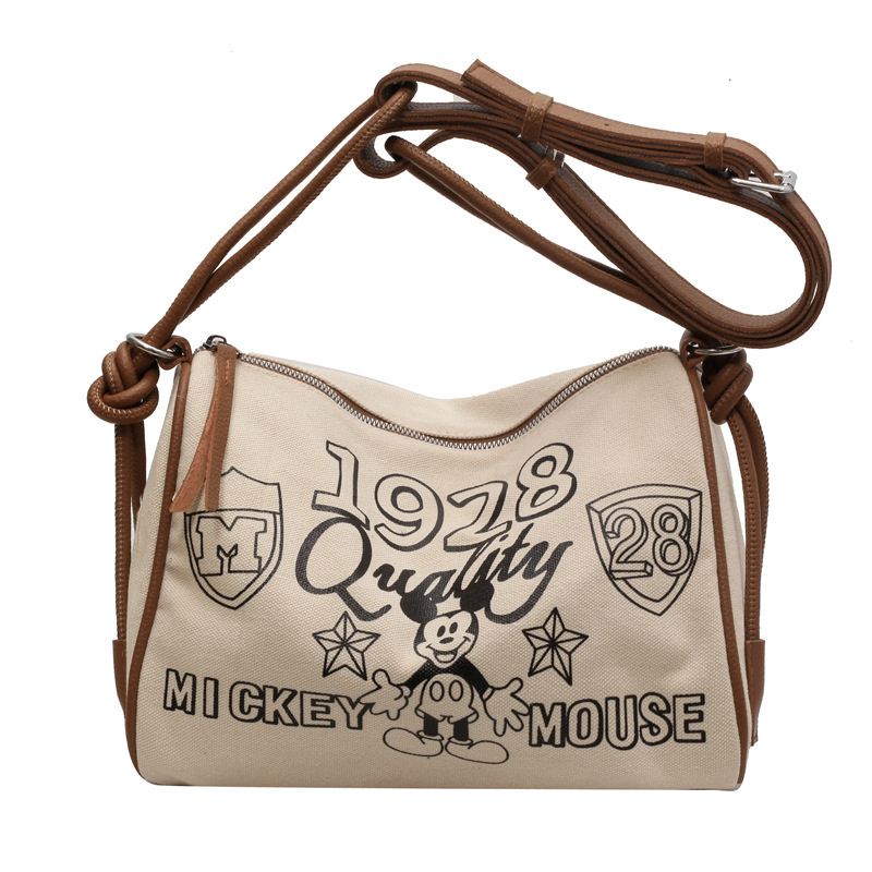 Fashion Geometric Canvas Bag Large-Capacity Women's Shoulder Bag Simple Hand Zipper Shopping Bag Manufacturers Direct Supply