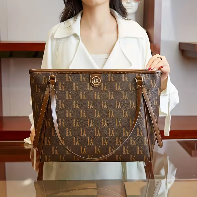 Vintage Geometric Print 2pcs Set Luxury Large Capacity Women's Shoulder Bag Classic Handbag & Satchel Purse With Zipper Closure