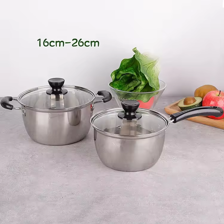 Multi Layer Bottom Cheap Korean Russian Stainless Steel Cookwares Milk Pots And Sauce Pan With For Restaurant Kitchen Usage