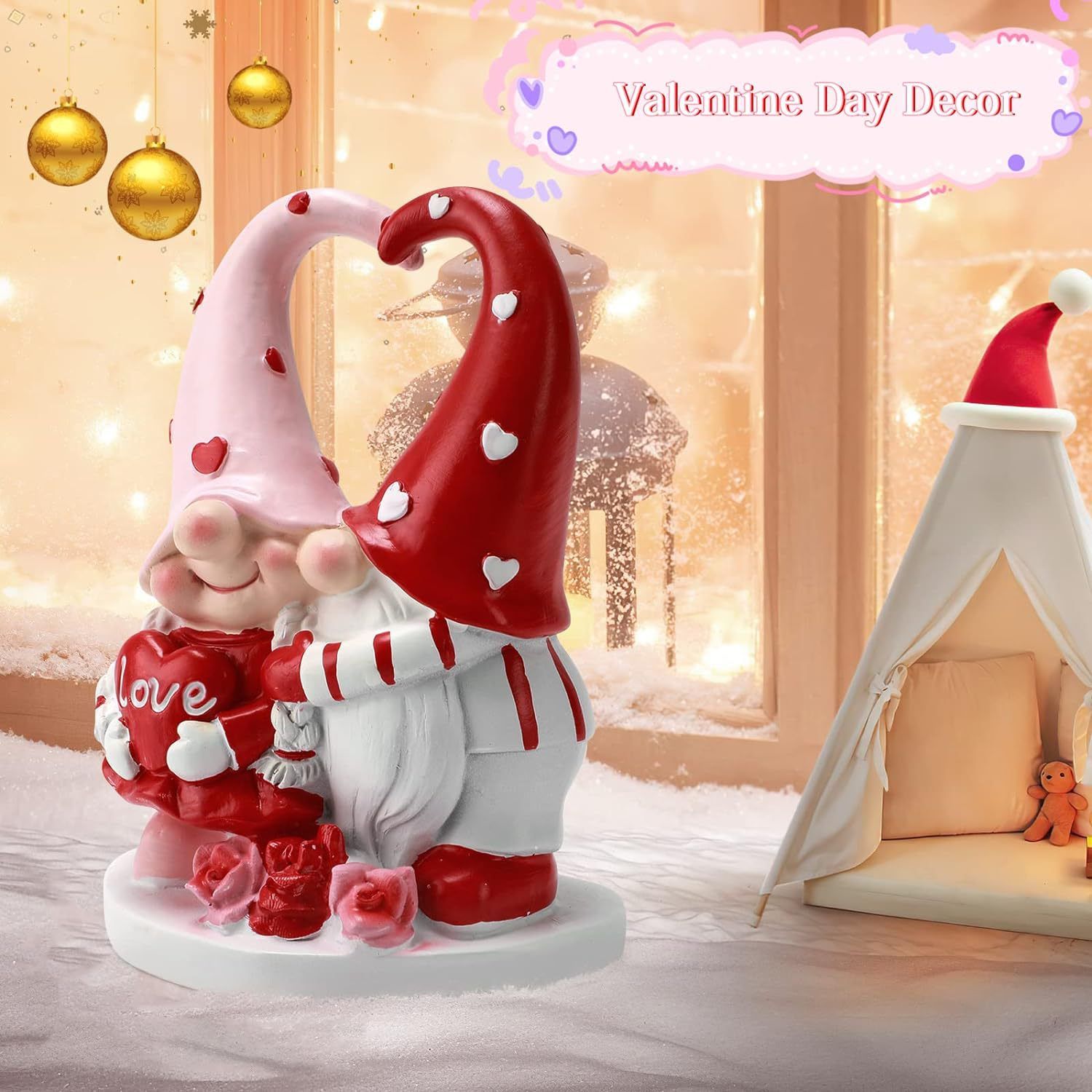 12cm 4.8inch Valentine's Day Gnome Figurine Decorative Home Table Jewelry Sweet Holiday Gift Love Ornament
