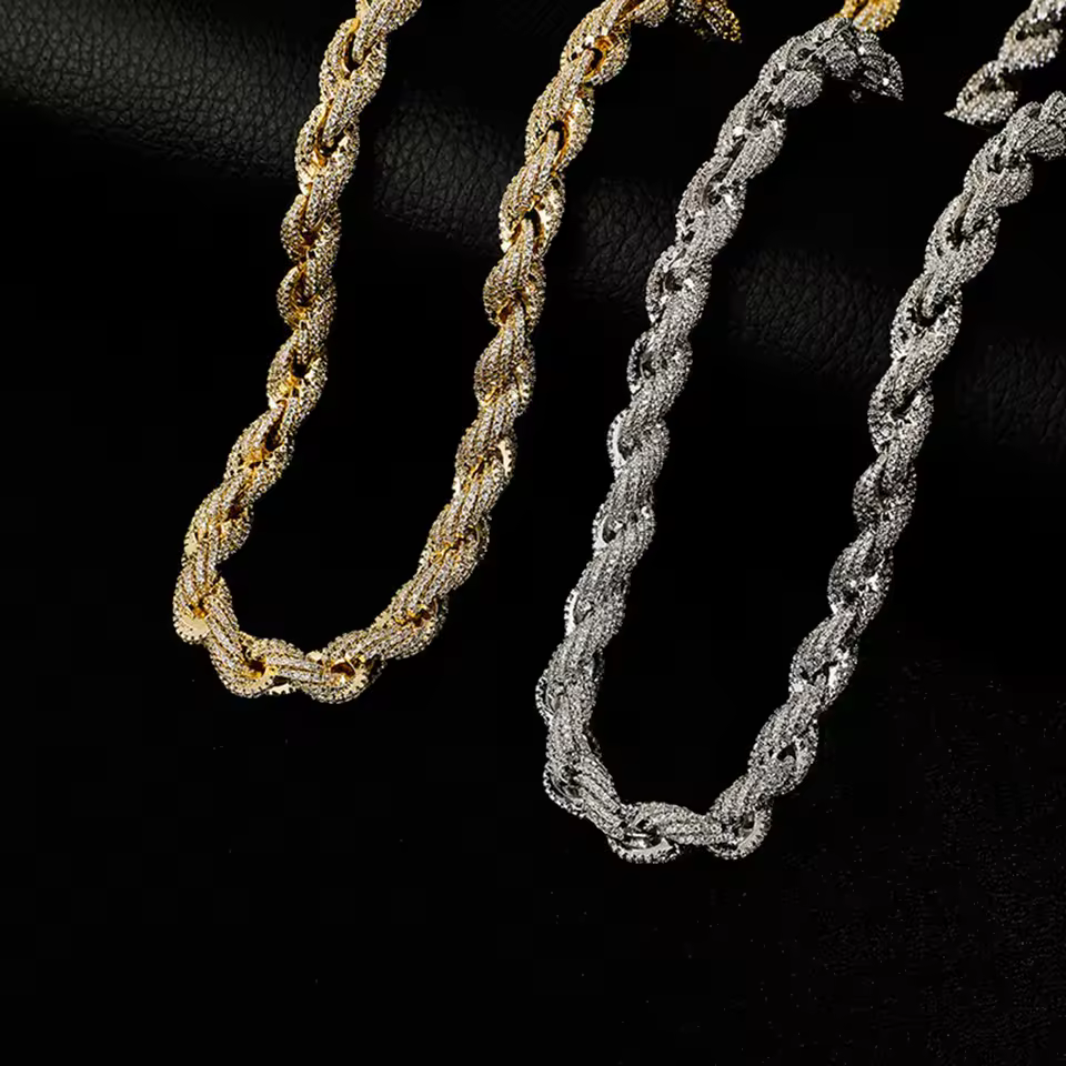 Men's Hip Hop Alloy Diamond 10mm Gold Silver Twist Necklace New Fashion Chains With Multiple Specifications