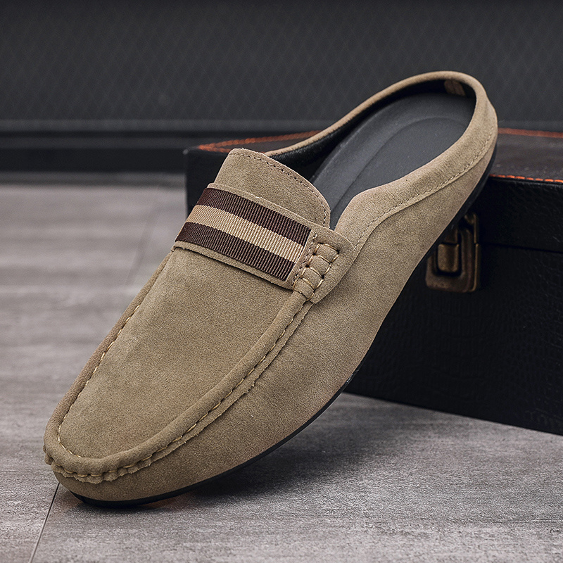 Factory Wholesale Soft Men Lazy Non-Slip Leisure Half-Supported Suede Backless Slippers Shoes Men Loafers