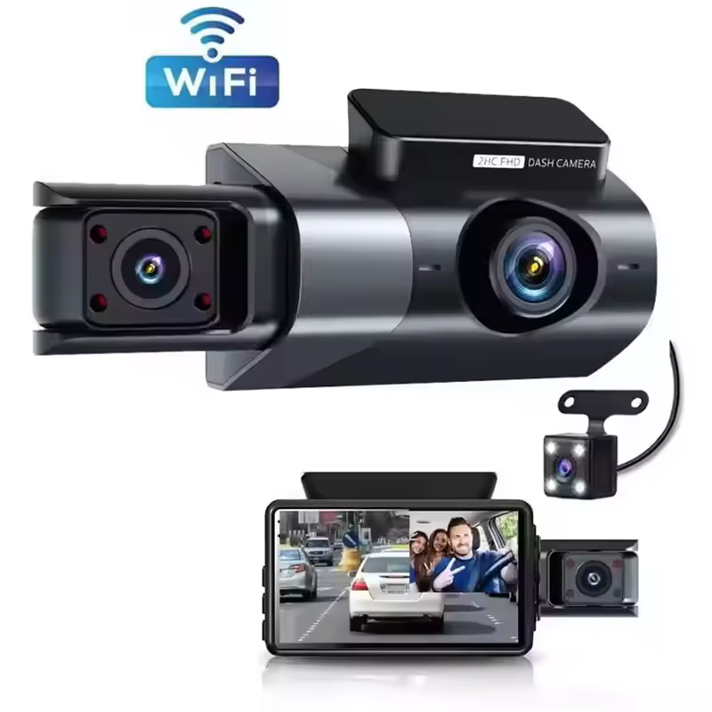 Factory Wholesale 3 Channel Triple Wifi Dash Cam With 1080p Ips Screen Wide Angle View Car Camera Dvr Video Recorder