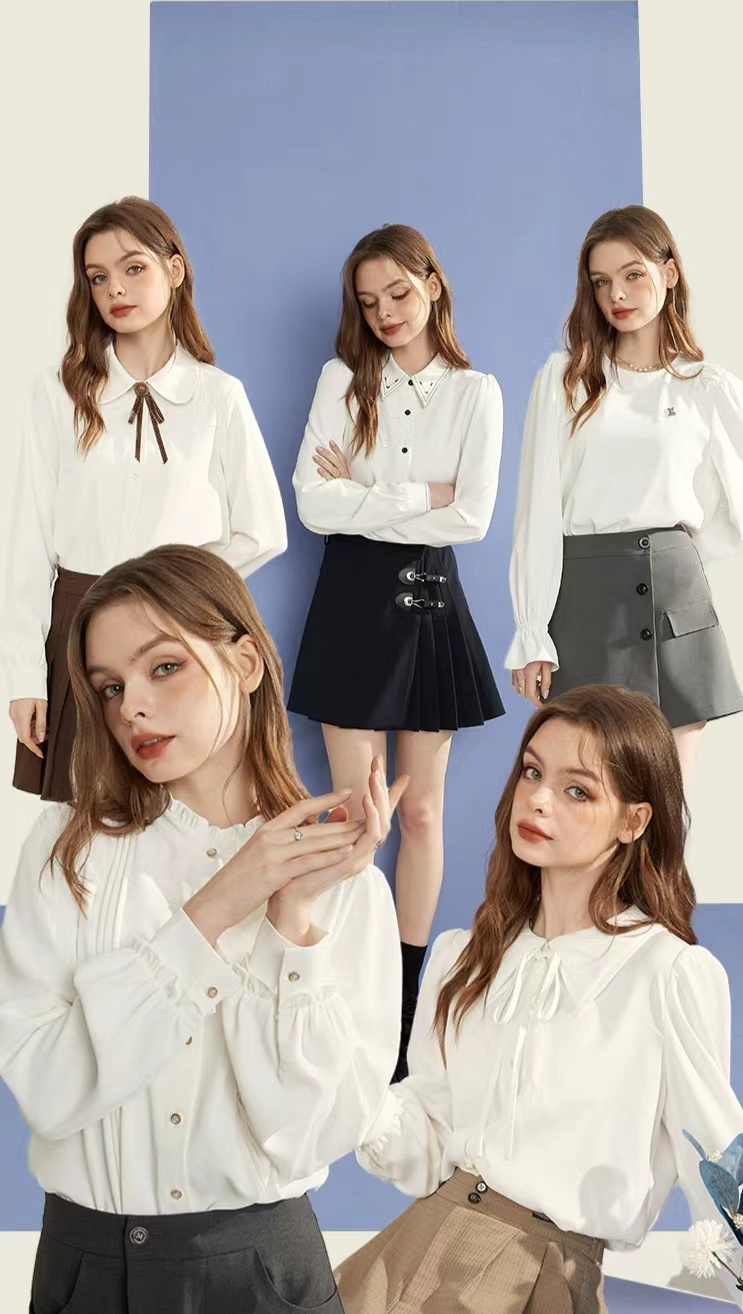 Wholesale High Quality Girl Polo Tops Clothes Fashion Women Casual Chiffon Tee Shirts Lady Tunics Blouse