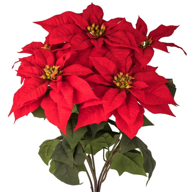 Artificial Velvet Poinsettia Decorative Five Flower Heads Simulation Home Decoration for Christmas Decoration Poinsettia