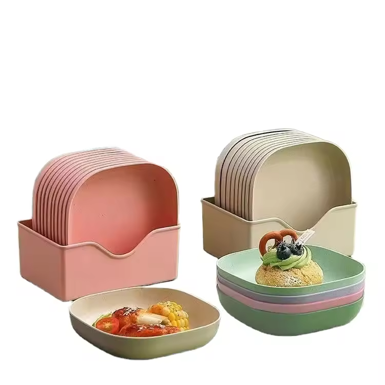 10pcs Multi-function Household Food Grade Plastic Spit Bone Dish Set Square Dining Table Garbage Plate For Lunch Boxes