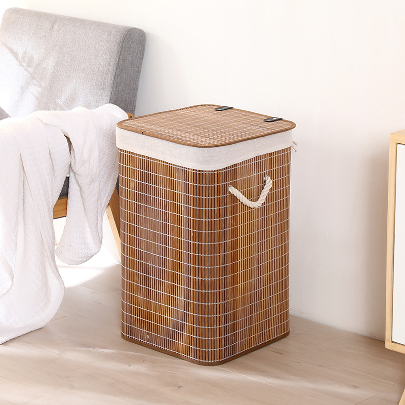 Laundry Hamper with Rope Handles Bamboo with Lid and Removable Liner Large Storage Clothes Bin
