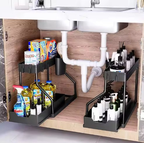 Ts-12 Double Sliding Storage Drawer Storage Rack Sink Drain Storage Rack Kitchen Organizer