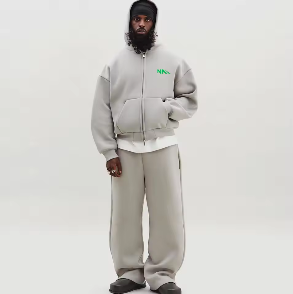 Men's 500 Gsm Monochrome Fleece Tracksuit Oversized Zip Hoodie Jogger Sweatpants Set Heavyweight Casual Sweatsuits For Washed