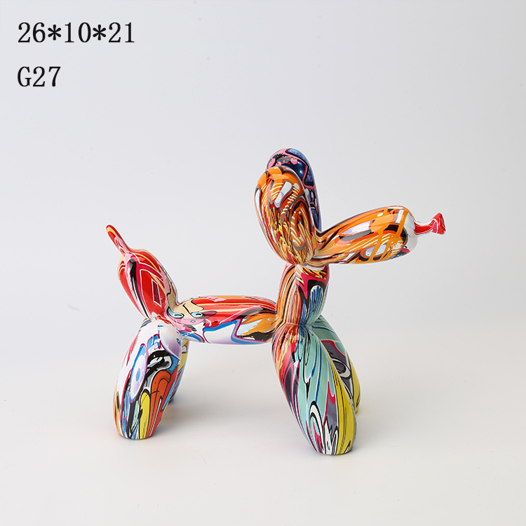 Water Transfer Printing Graffiti Color Resin Balloon Dog Statue Craft Ornaments