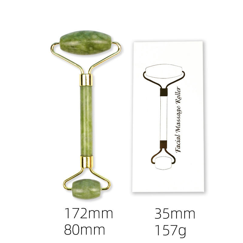 Roller Gua Sha Set Double Sided Massage Roller and Heart Shaped Natural Stone Best Green Jade Gua Sha Beauty Tool