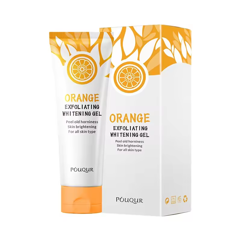 Pouqur Organic Aloe Vera Body Scrub Gel Orange Exfoliating And Whitening Care Features For Acne Skin Oem Facial Cleanser