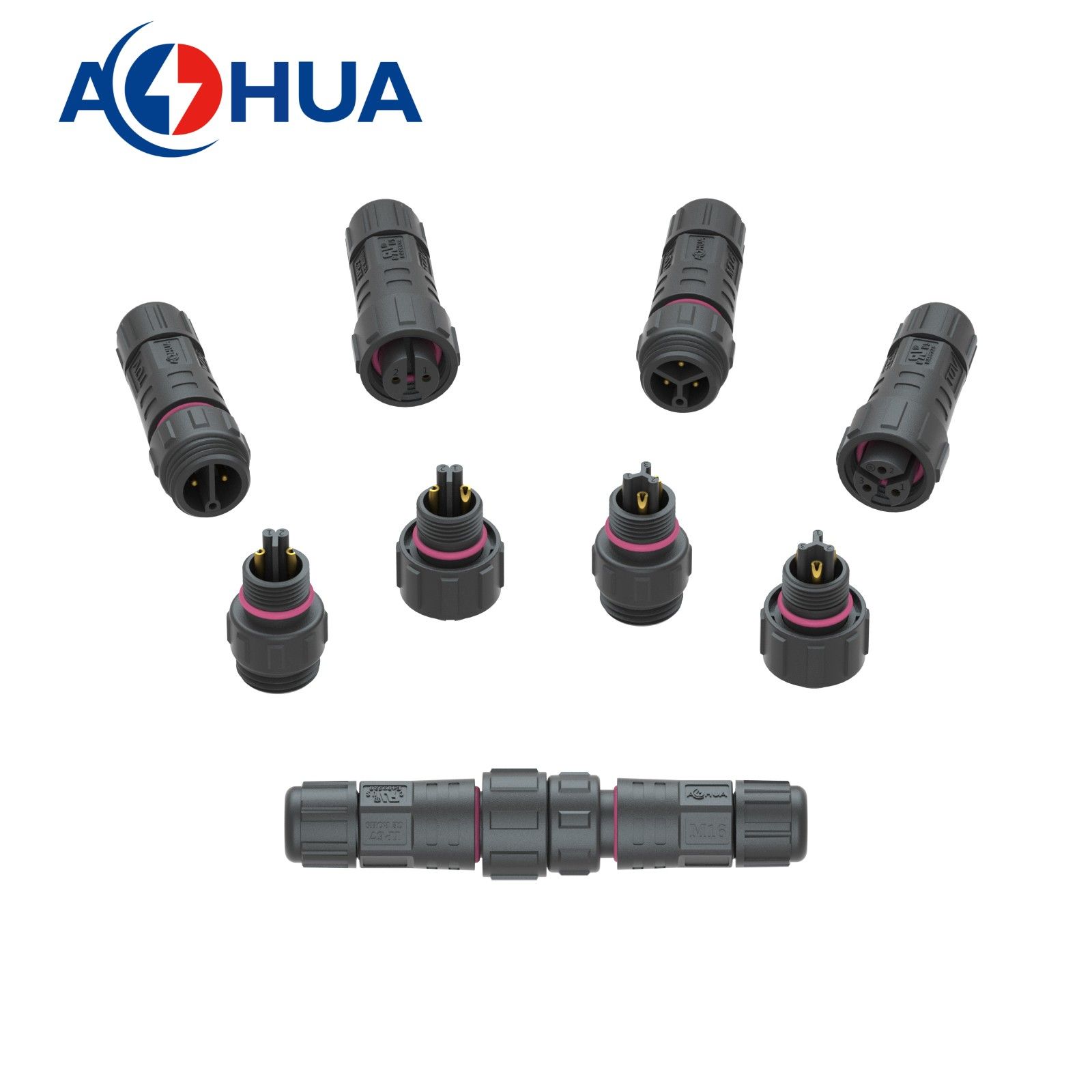 Aohua Manufacturer UL M16 Wire to Wire Male Female Connector 3pin LED Screen Outdoor Lighting Waterproof Connector IP68