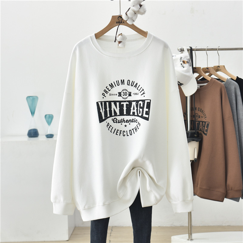 Round Neck Loose Printed Long Sleeved Versatile Top