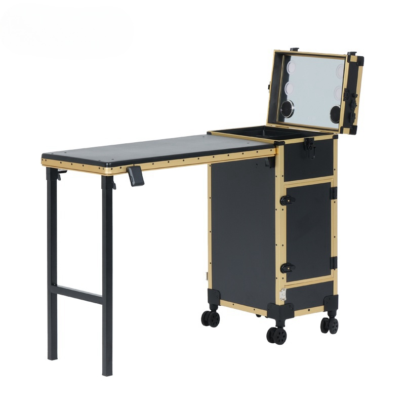 Factory Sales Directly Nail Beauty Folding Manicure Table with Lighted Mirror