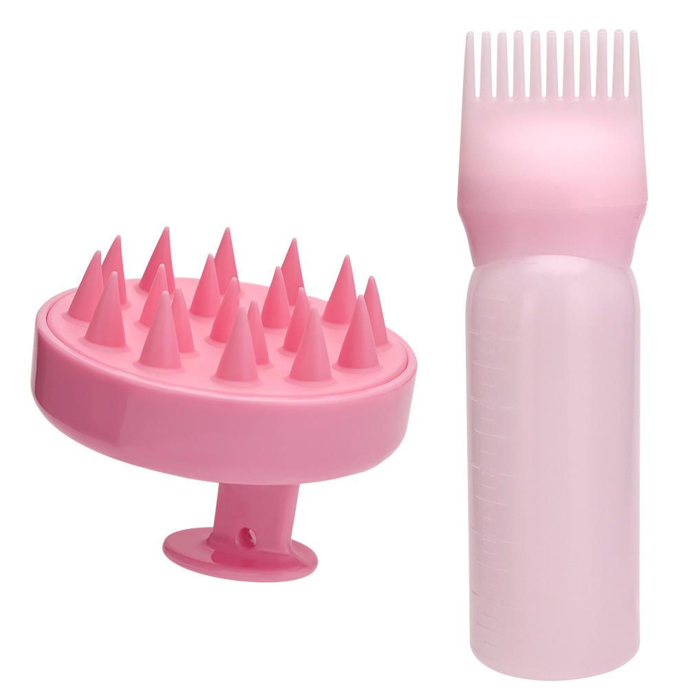 2PCS Set Scalp Massage Brush Root Comb Hair Color Applicator Bottle Hair Oil Bottle for All Hair Types
