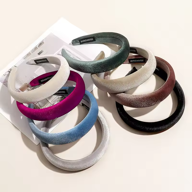 Customize Solid Color Bright Velvet Hair Hoop Fashion Soft Sponge Outing Daily Hairband Girls Furry Padded Headbands Oem/odm