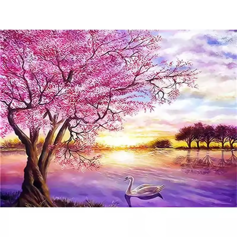 Wholesale Handmade Diamond Set Cherry Blossom Painting By Diamonds Home Canvas Poster
