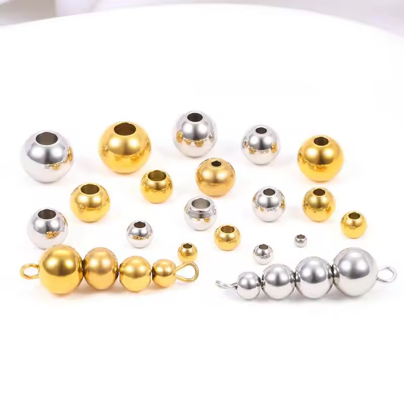 Stainless Steel Round Ball Bead Gold Pvd Plated Smooth Beads Spacer Beads For Jewelry Making Bracelet Accessories 100pcs/bag