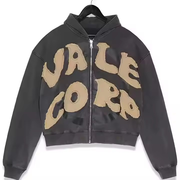 Manufacturer Vintage Distressed Patch Cotton French Terry Hoodie Acid Wash Embroidered Applique Men's Print Heavyweight Hoodies Men