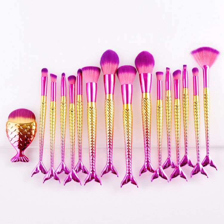 Mermaid Colorful Makeup Brush Set, 16PCS Make up Foundation Eyebrow Eyeliner Blush Cosmetic Concealer Brushes 1PC Makeup Brush Fish