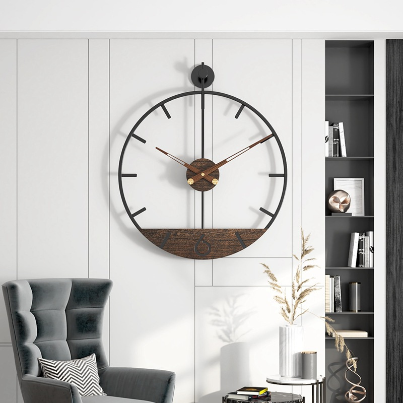 Living Room Decoration Wall Clock with Simple Retro Walnut Pointer