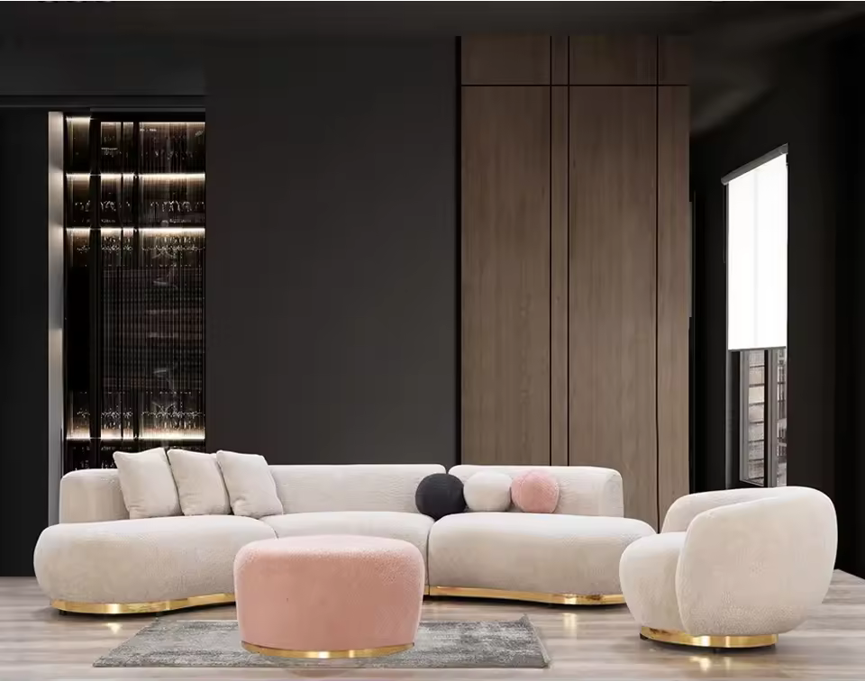 Newest Luxury Golden Stylish Base Decor Lobby Sofa Set Stainless Steel Lounge Chair Velvet Couch For Hotel Home