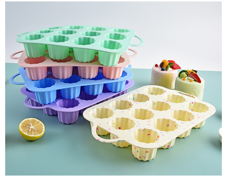 12 Grid Colorful Non Stick Silicone Cake Mold with Handle Bake Tools