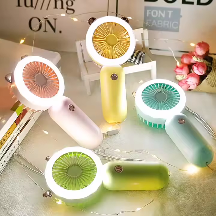 Mini Portable High Speed Hand Fan Portable Outdoor Cooling Fan 3 Level Led Mini Desktop Fan With Led Selfie Light Ready To Ship
