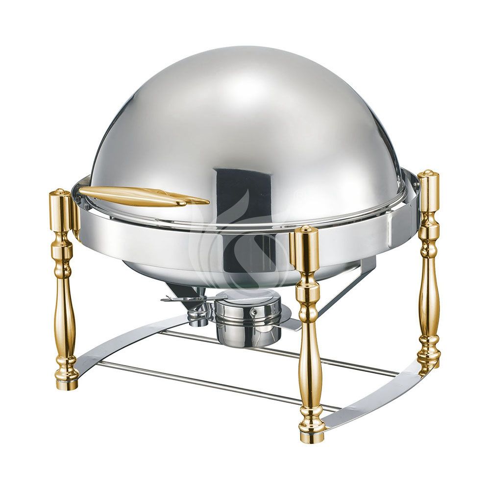 Golden Color Hotel Buffet Stainless Steel Food Warmer Round Roll Top