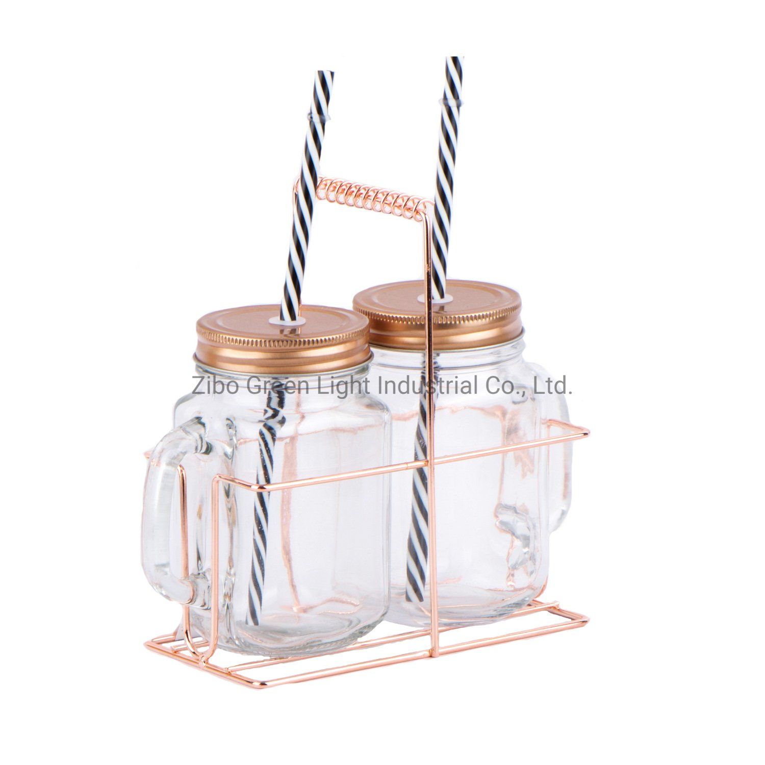 2PCS 450ml Glass Mug with Handle Screw Metal Lid and Straw for Drink Beverage Juice