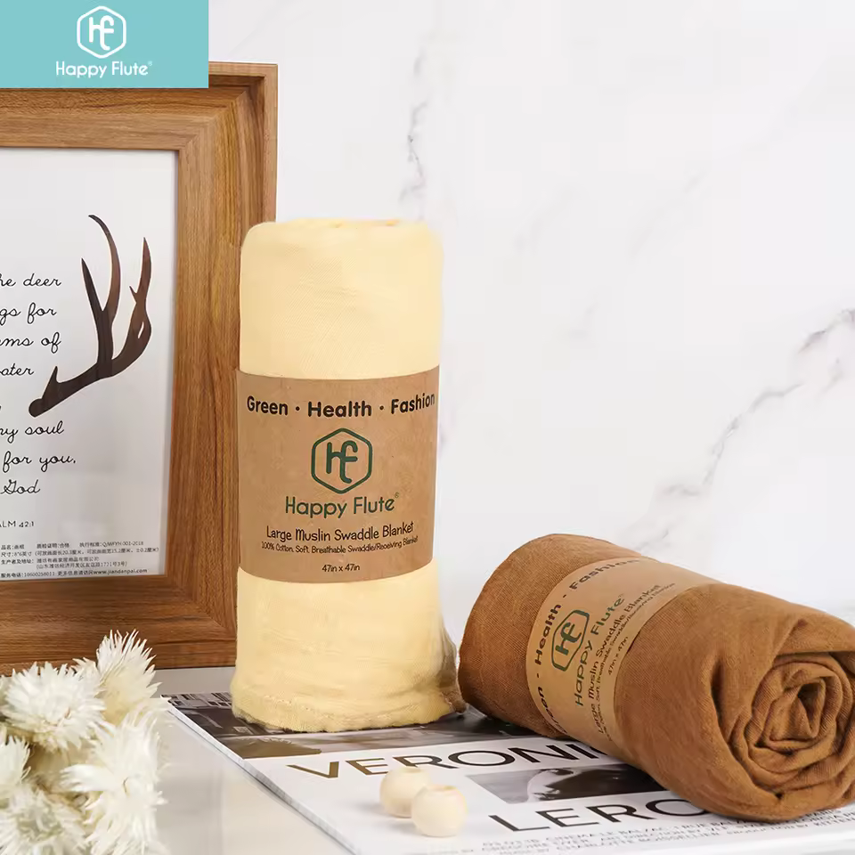 Happyflute In Stock All Cotton Baby Play Mat 2 Layers High-quality Muslin Swaddle With Screen Printed 110*120cm