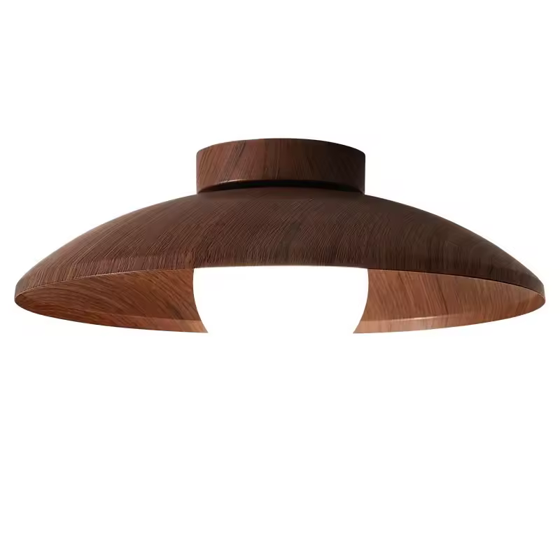 2025 New Design Japanese Walnut Ufo Ceiling Light Ip44 Corridor Aisle Fixture With Wood Base Ac Power Source