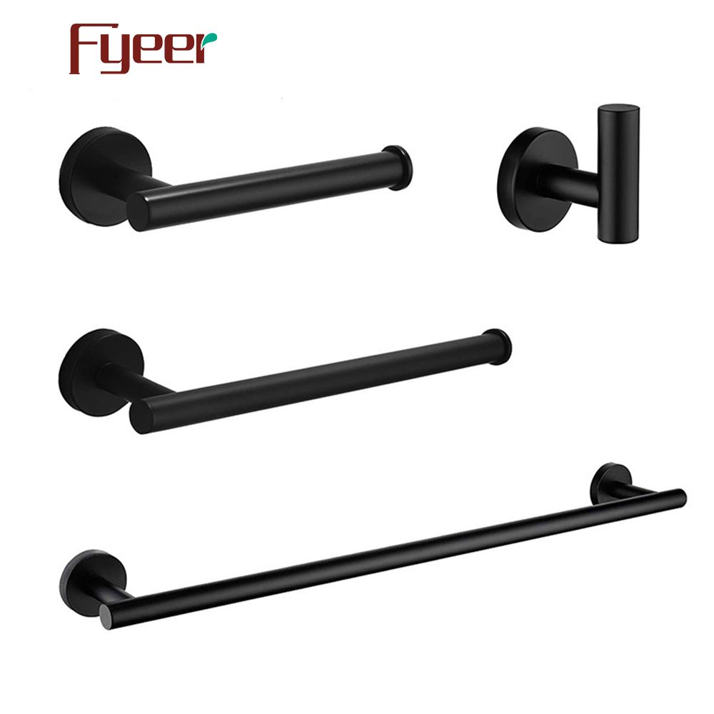 Fyeer 4PCS Set Matte Black 304 Stainless Steel Towel Bar Bathroom Accessory
