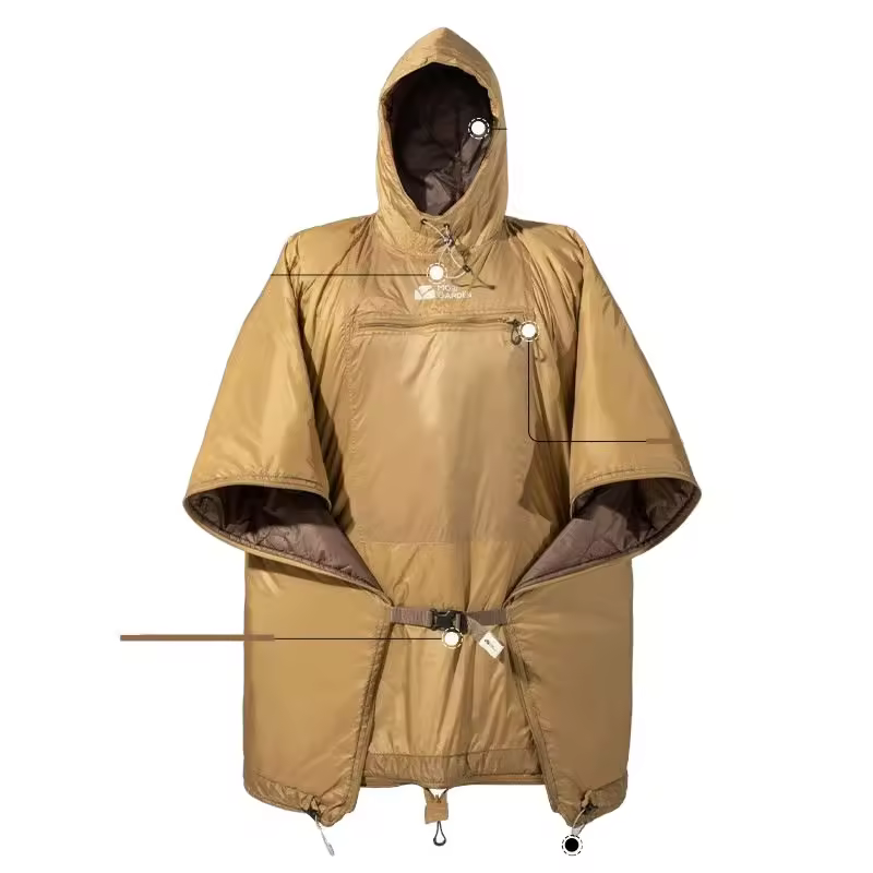 Wearable Hooded Blanket Resistant Poncho Sleeping Bag For Camping