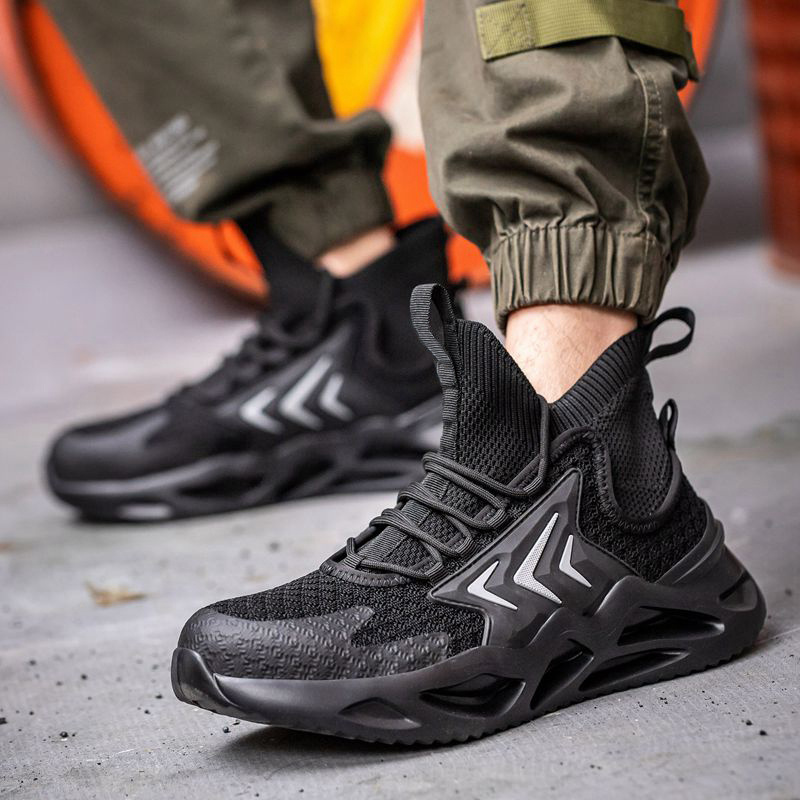 Black High Ankle Steel Toe Anti Puncture Fashionable Safety Boots Sneakers Men