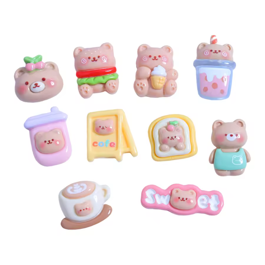 New Mold Flatback Coffee Bear Mold Resin Charms Kids Hairpin Jewelry Making Accessories