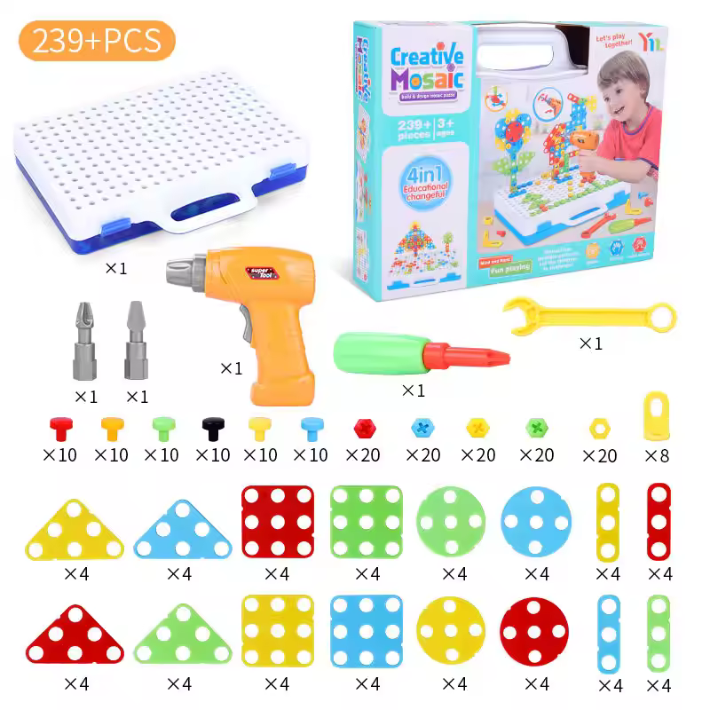In Stock 239pcs 4 In 1 Drill 3d Puzzle Toys Diy Pretend Play Assembly Drill Screw Nut Puzzles Toys