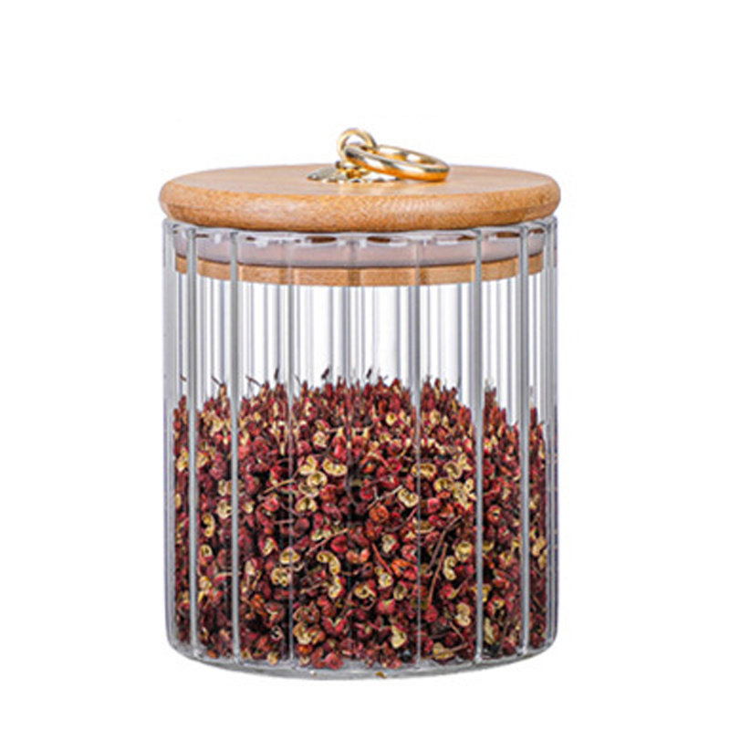 Kitchen Glass Storage Jars for Spices with Bamboo Cover Seasoning Airtight Condiments Organizer Container